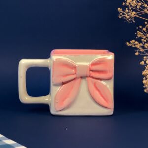 Squares & Bows Mug | Byora Homes | Beige & Pink | Stoneware Ceramic