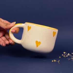 Yellow Hearts Mug | Byora Homes | Yellow and Beige | Stoneware Ceramic