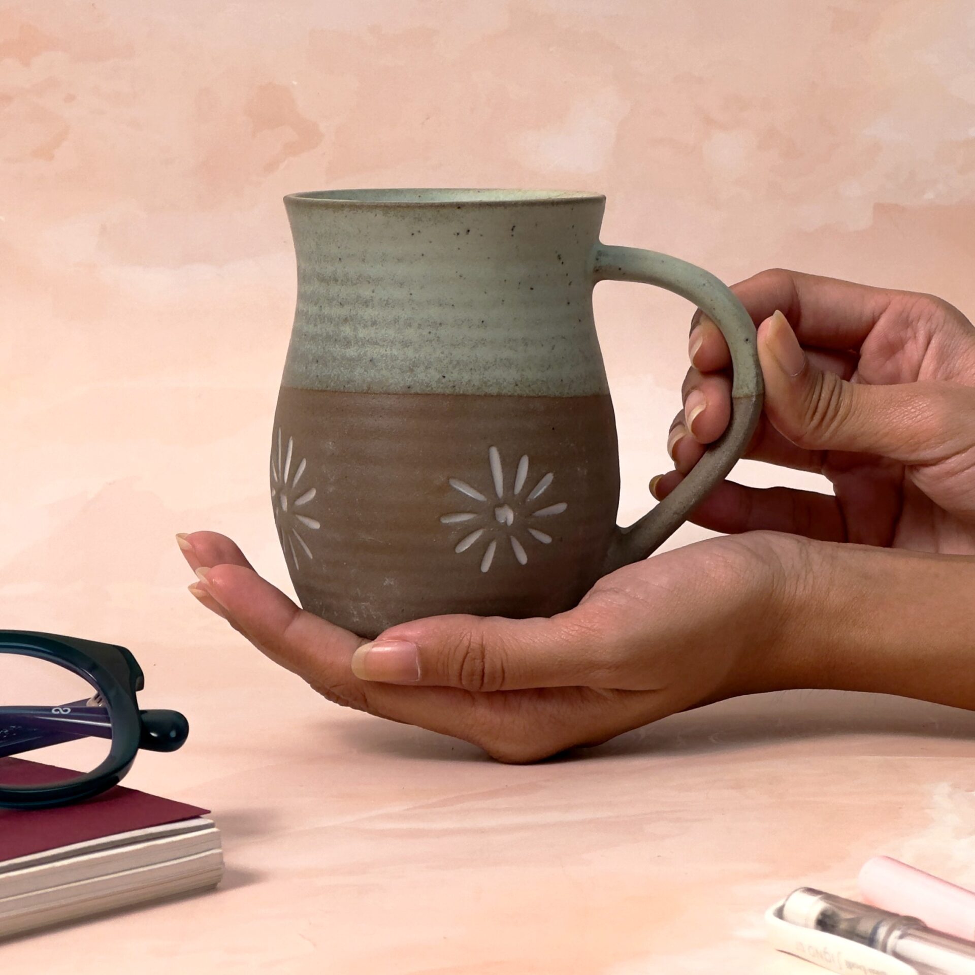 Earthy teal Mug | Byora Homes | Teal & Beige | Stoneware Ceramic