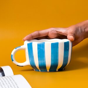 Curvy Blues Cappuccino Cup | Byora Homes | Blue | Stoneware Ceramic