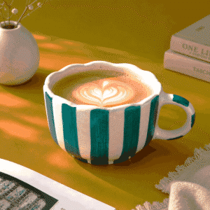 Curvy Teals Cappuccino Cup | Byora Homes | Teal | Stoneware Ceramic