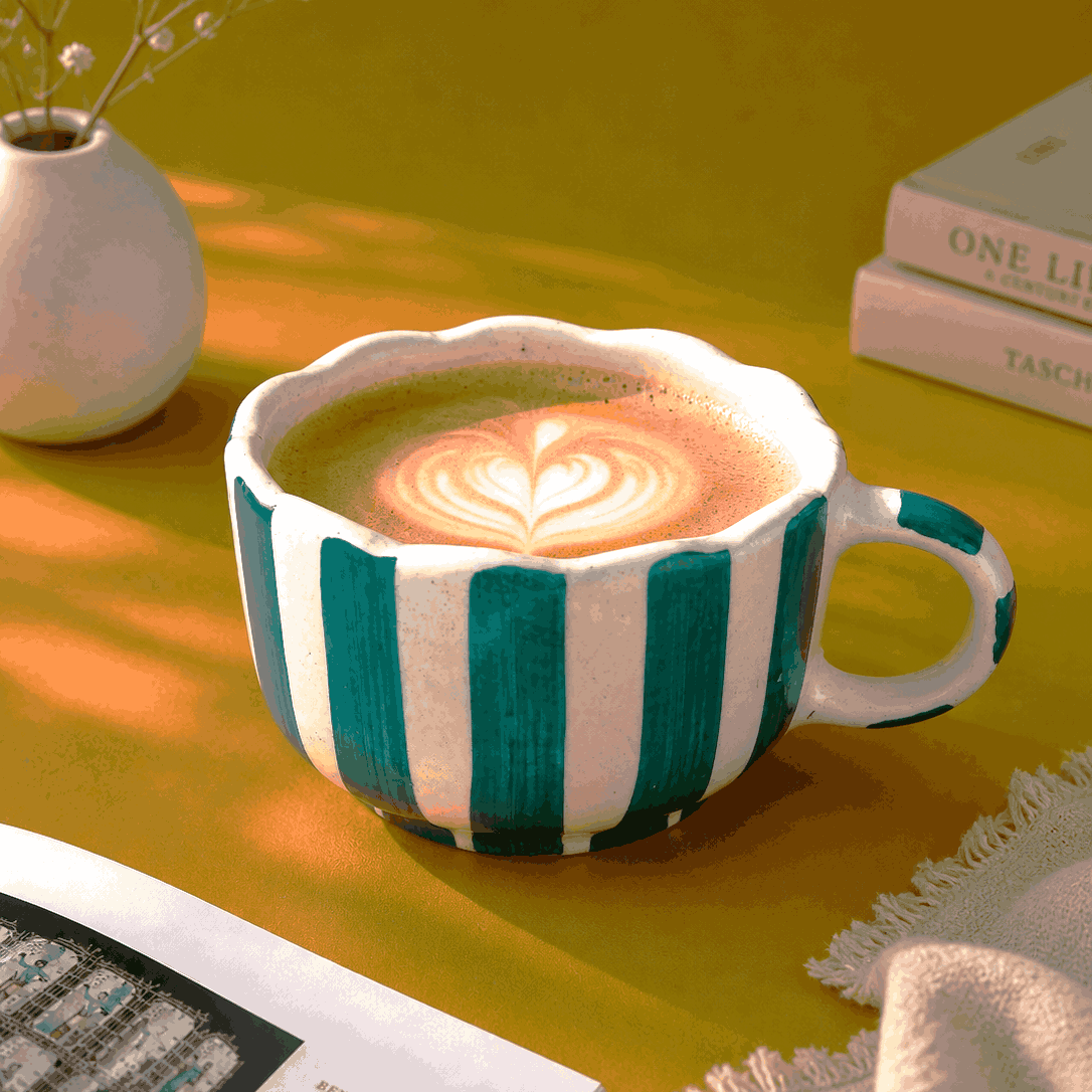 Curvy Teals Cappuccino Cup | Byora Homes | Teal | Stoneware Ceramic