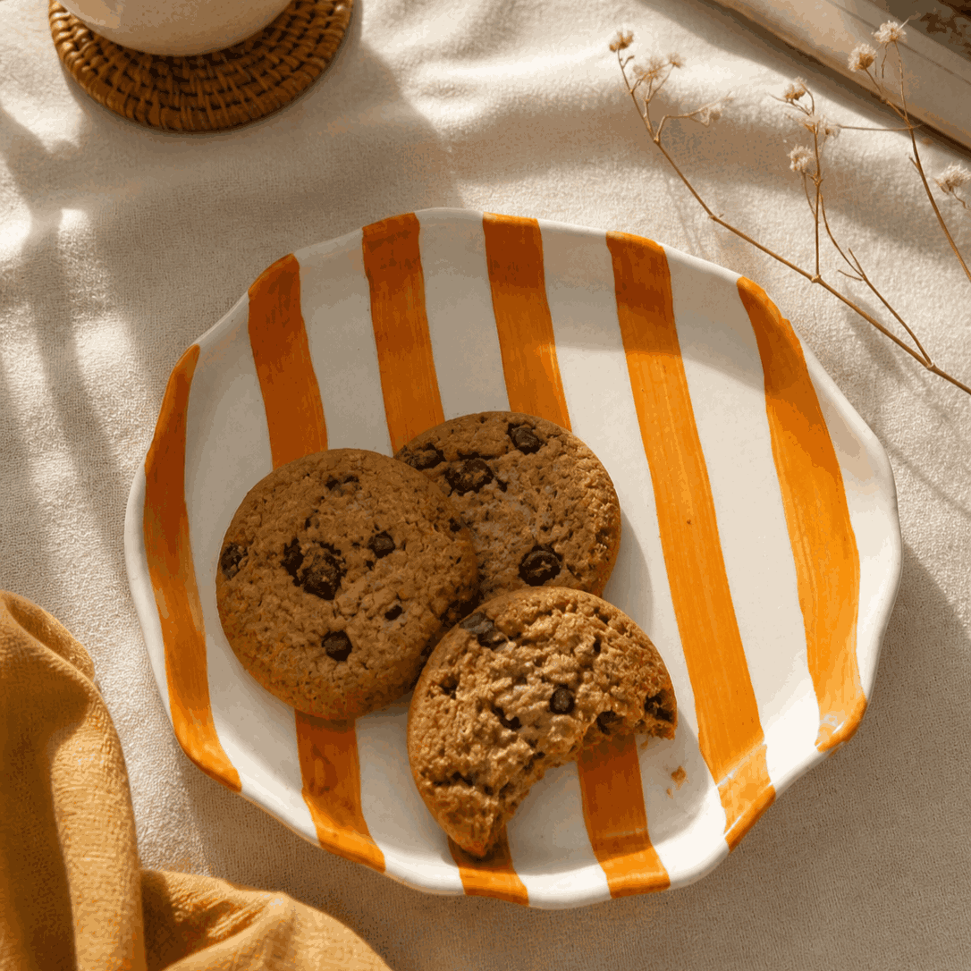 Cookies and Stripes Platter | Byora Homes | Brown | Ceramic