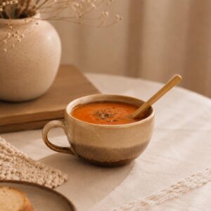 Golden Ceramic Soup Cup with Spoon | Byora Homes | Sand Brown | Stoneware Ceramic
