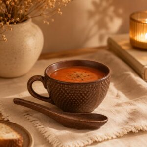 Browns Soup Cup with Spoon | Byora Homes | Chocolate Brown | Stoneware Ceramic
