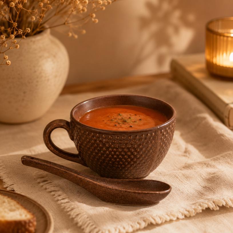 Browns Soup Cup with Spoon | Byora Homes | Chocolate Brown | Stoneware Ceramic