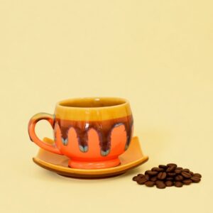 Coco Orange Cup and Saucer | Byora Homes | Multicolor | Stoneware Ceramic