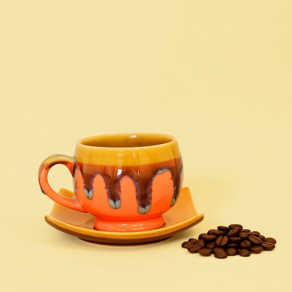 Coco Orange Cup and Saucer | Byora Homes | Multicolor | Stoneware Ceramic