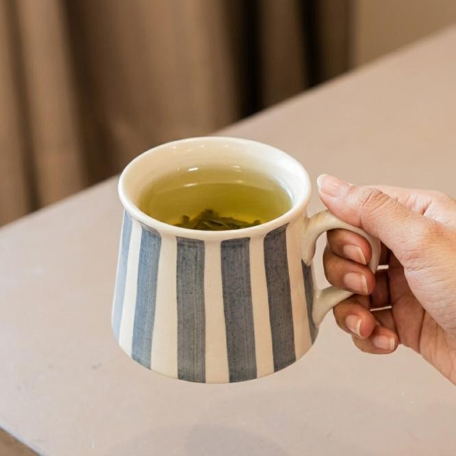 Greys & Stripes Ceramic Tea Cup | Byora Homes | Multicolor | Stoneware Ceramic