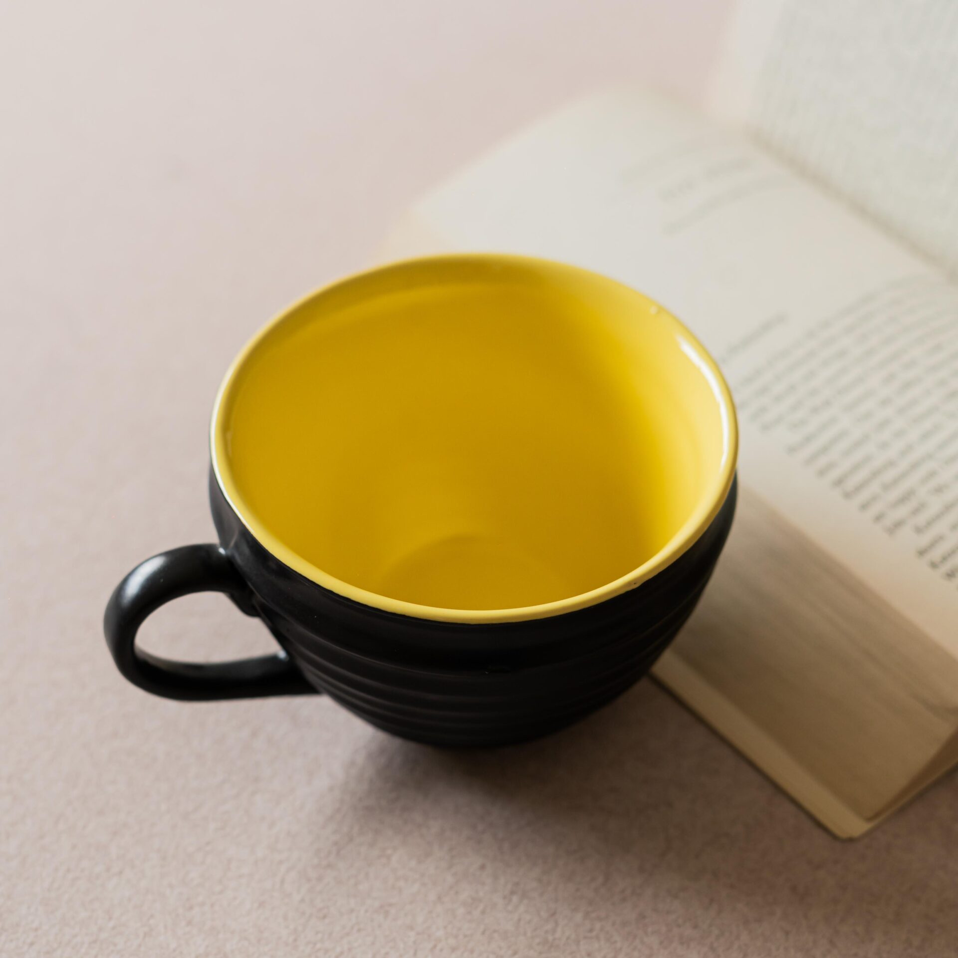 Kaali Peeli Soup Cup with Spoon | Byora Homes | Black & Yellow | Stoneware Ceramic - Image 2