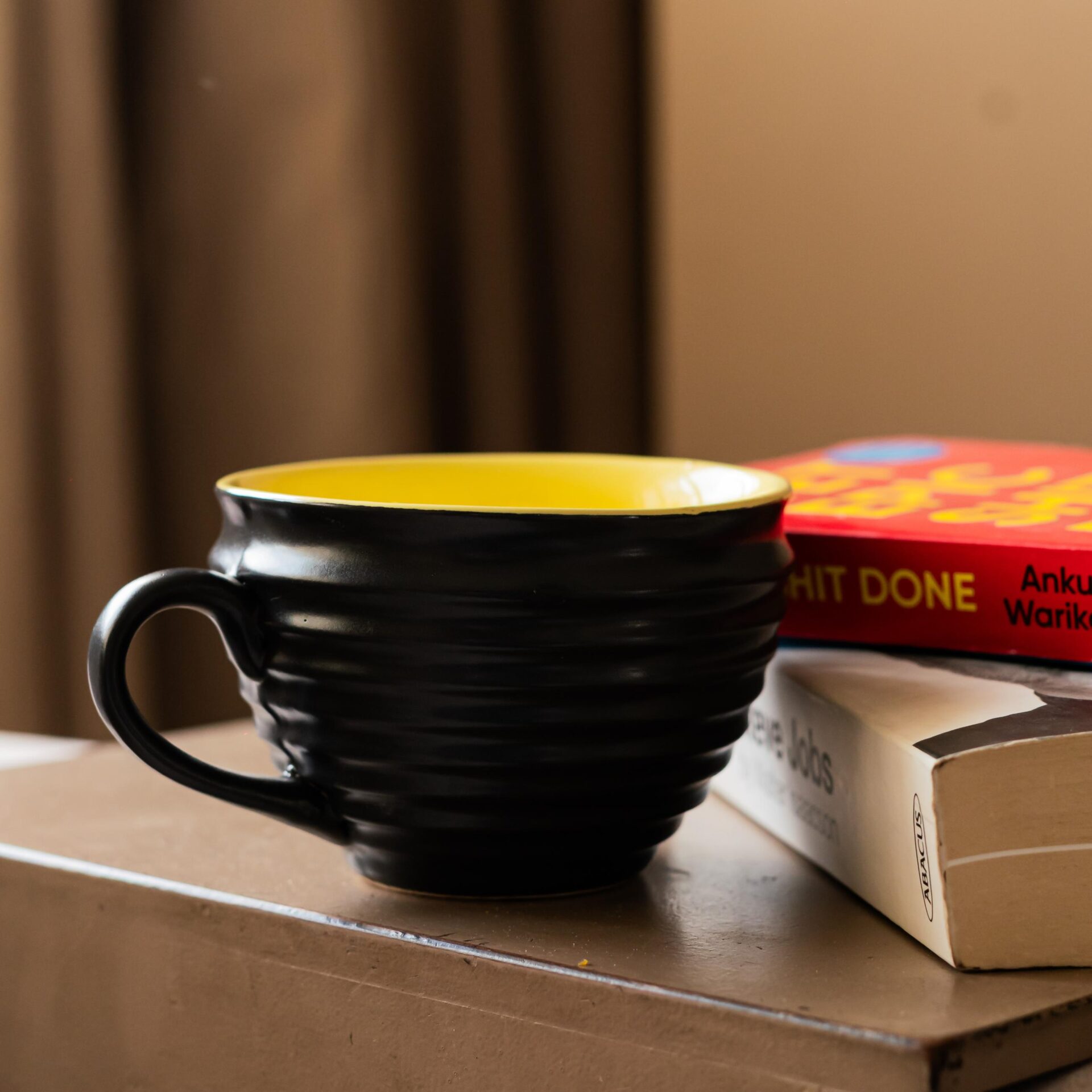 Kaali Peeli Soup Cup with Spoon | Byora Homes | Black & Yellow | Stoneware Ceramic - Image 5