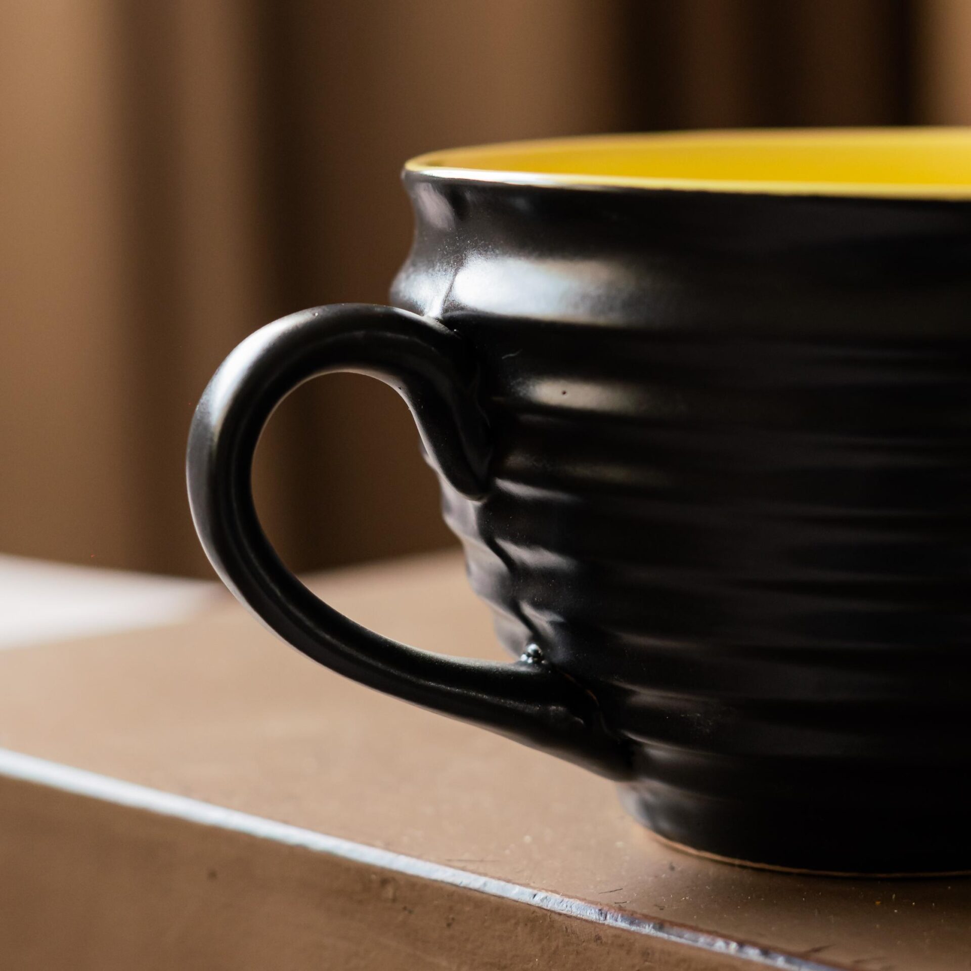 Kaali Peeli Soup Cup with Spoon | Byora Homes | Black & Yellow | Stoneware Ceramic - Image 4
