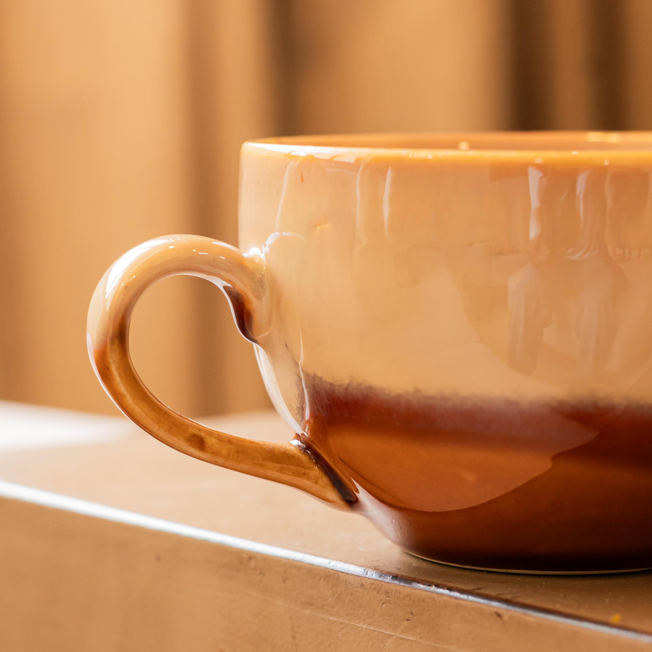 Golden Ceramic Soup Cup with Spoon | Byora Homes | Sand Brown | Stoneware Ceramic - Image 4