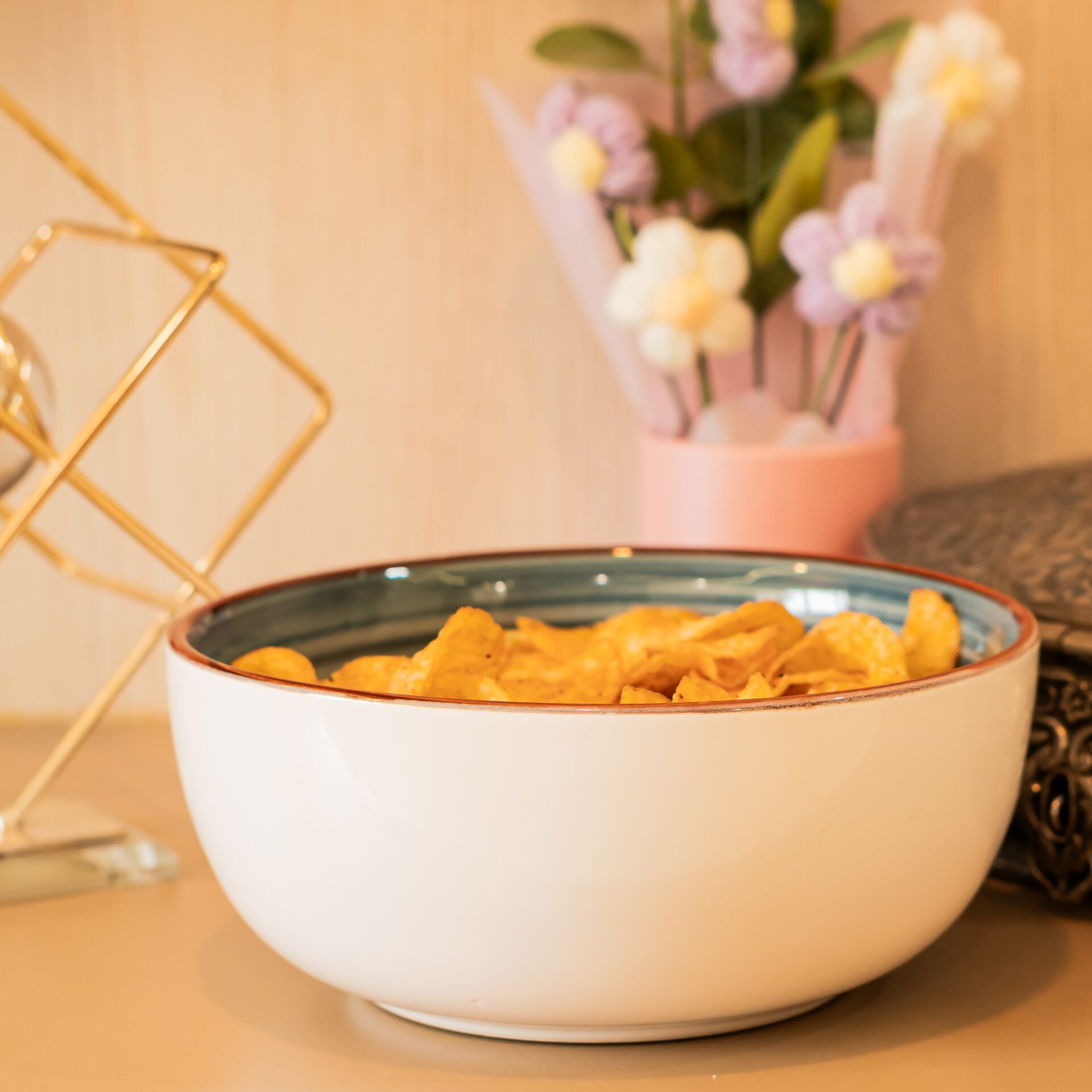 Beige Blue Pasta Bowl | Byora Homes | Multicolor | Stoneware Ceramic - Image 3