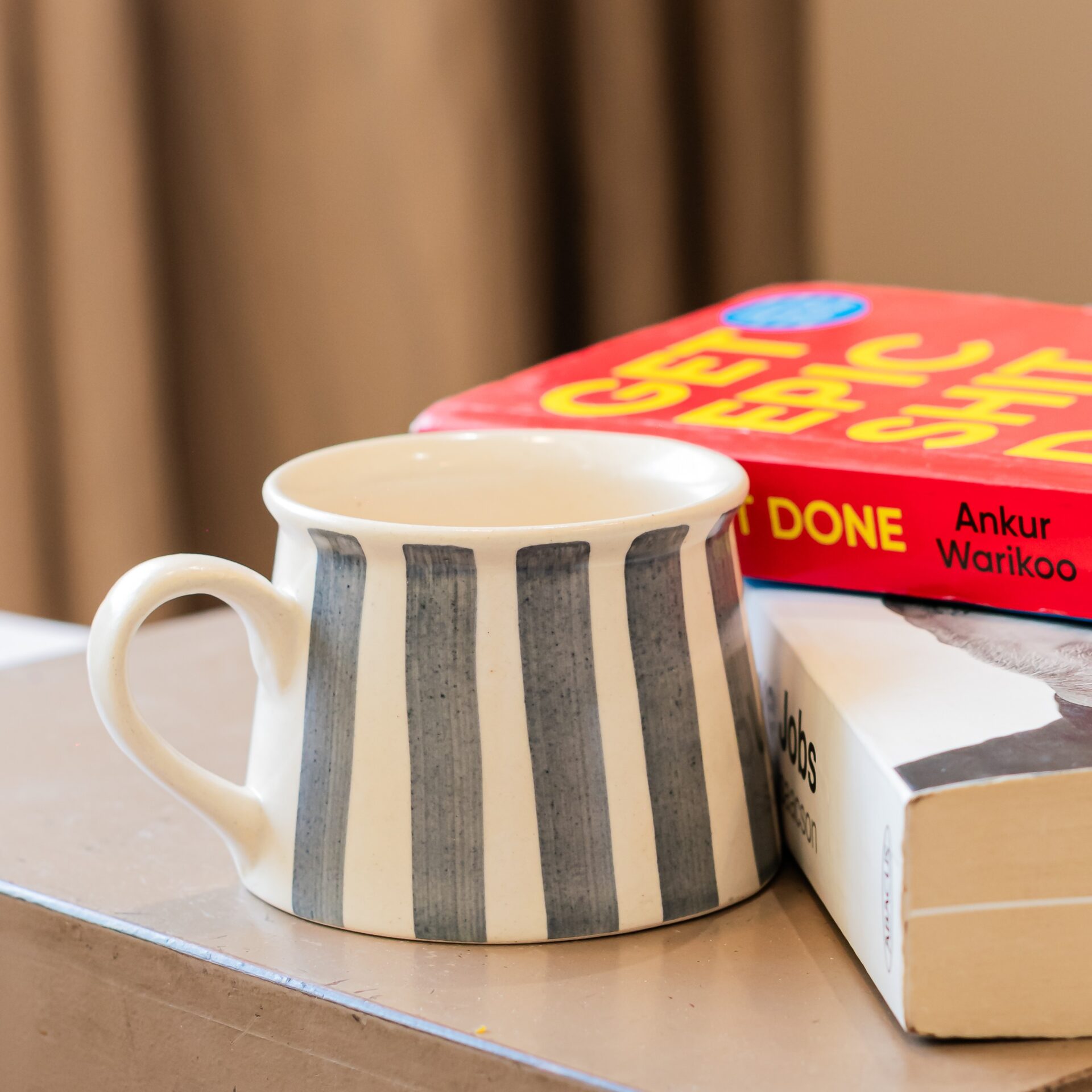 Greys & Stripes Ceramic Tea Cup | Byora Homes | Multicolor | Stoneware Ceramic - Image 5