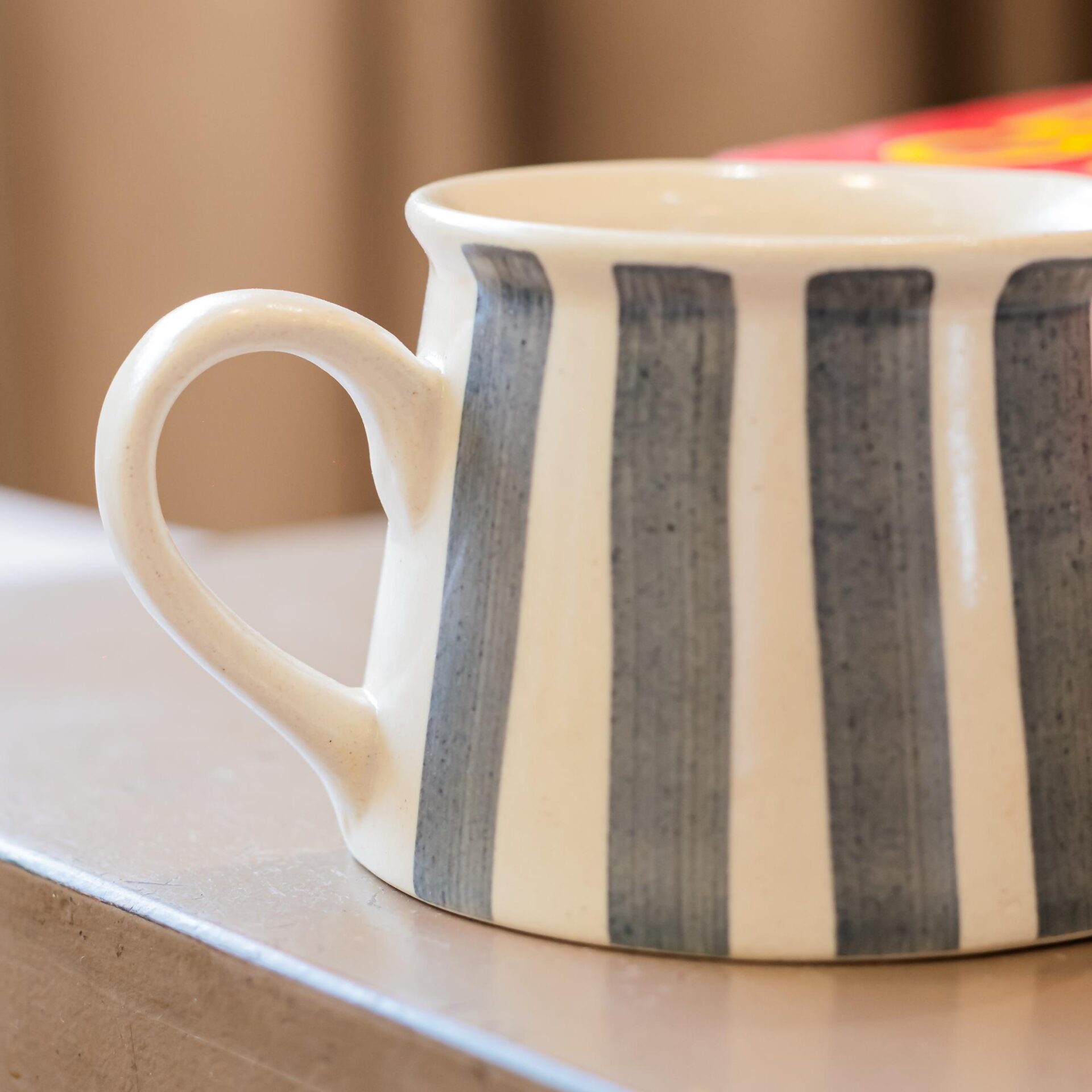 Greys & Stripes Ceramic Tea Cup | Byora Homes | Multicolor | Stoneware Ceramic - Image 2