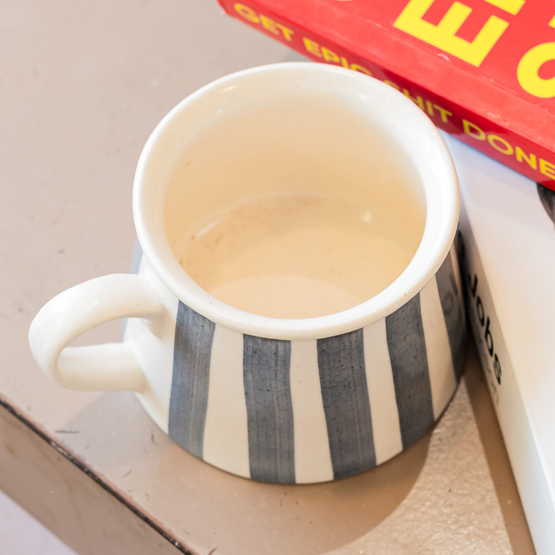 Greys & Stripes Ceramic Tea Cup | Byora Homes | Multicolor | Stoneware Ceramic - Image 3