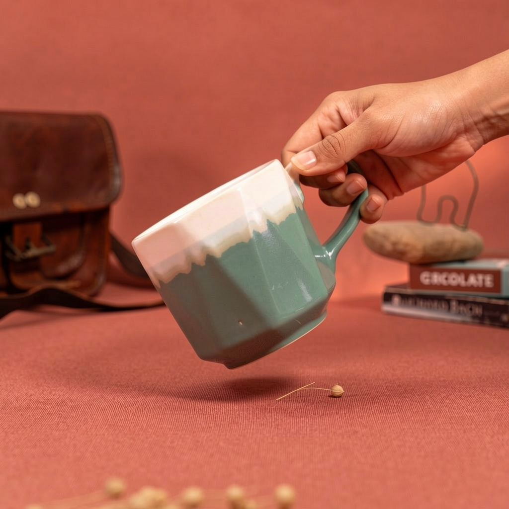 Turqy Ceramic Coffee Mug | Byora Homes | Turqoise & White | Stoneware Ceramic - Image 3