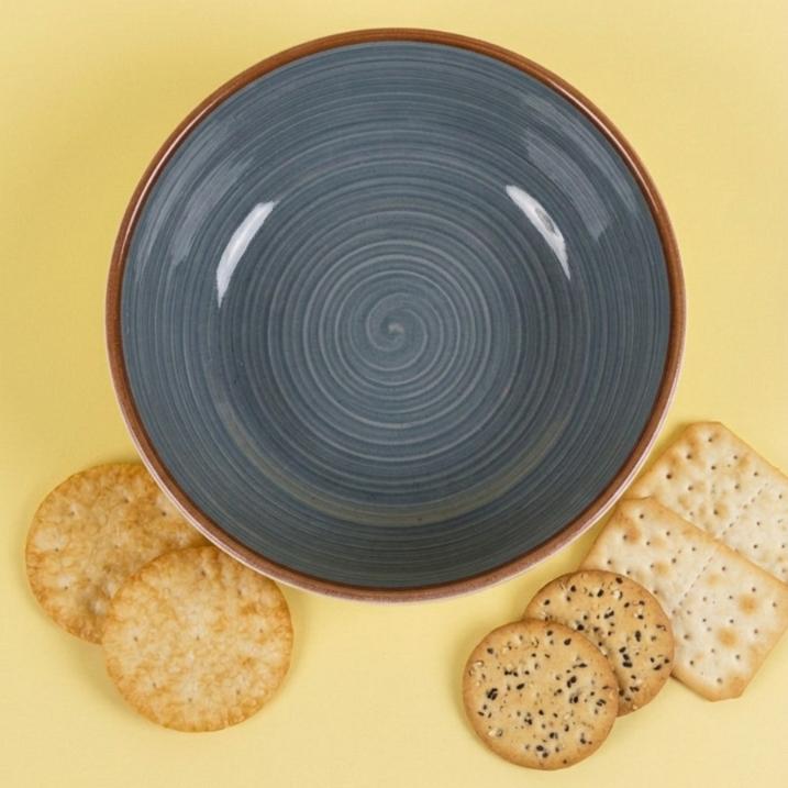 Beige Blue Pasta Bowl | Byora Homes | Multicolor | Stoneware Ceramic - Image 4