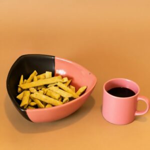 Di Tri Ceramic Salad Bowl | Byora Homes | Pink & Black | Stoneware Ceramic