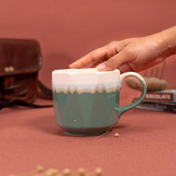 Turqy Ceramic Coffee Mug | Byora Homes | Turqoise & White | Stoneware Ceramic - Image 4