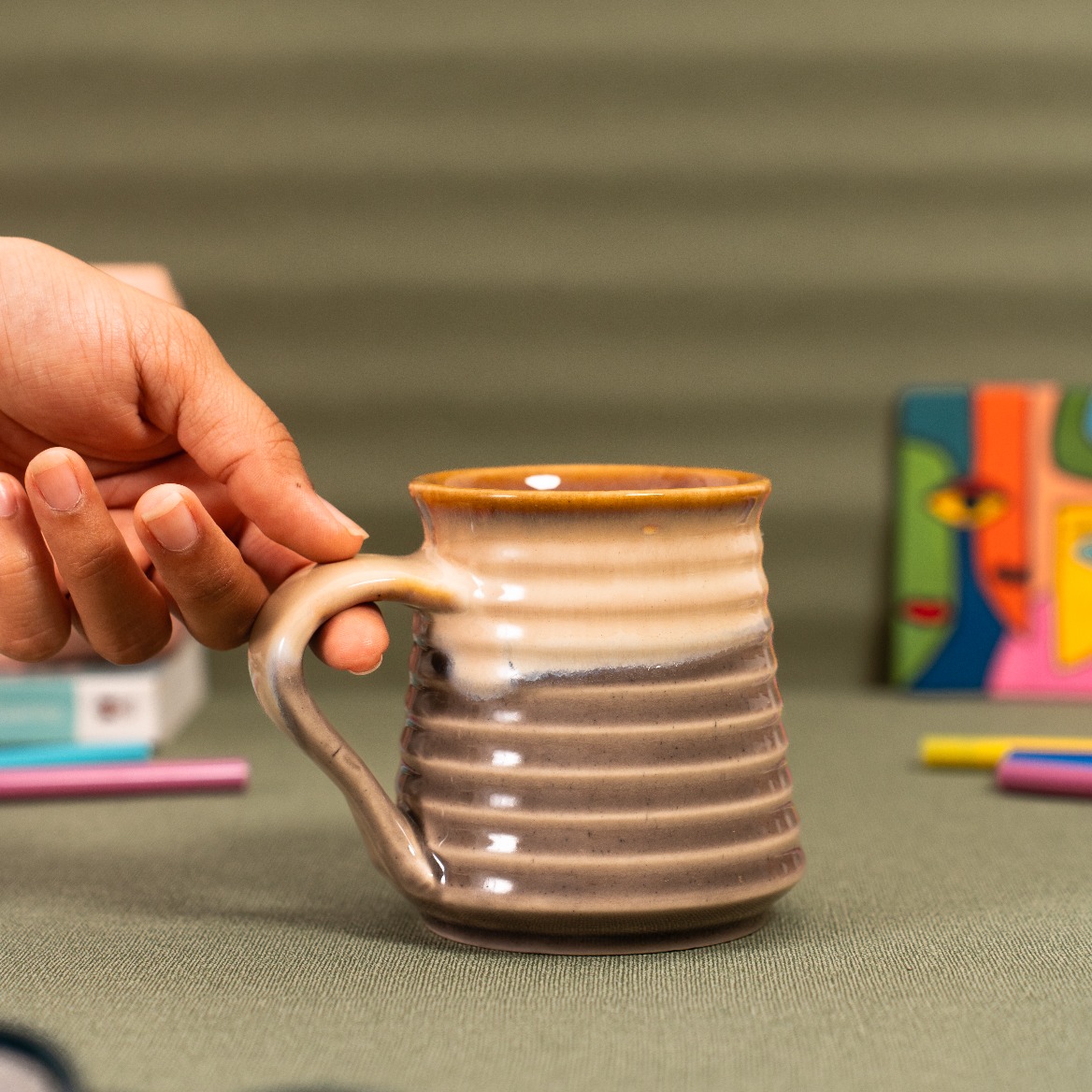Ombre Labyrinth Coffee Mug | Byora Homes | Brown | Stoneware Ceramic - Image 2