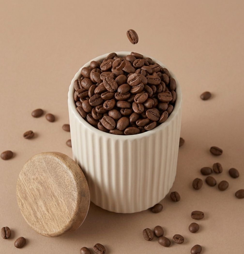 Ribs Ceramic Jar with Wooden Lid | Byora Homes | Beige | Stoneware Ceramic - Image 4