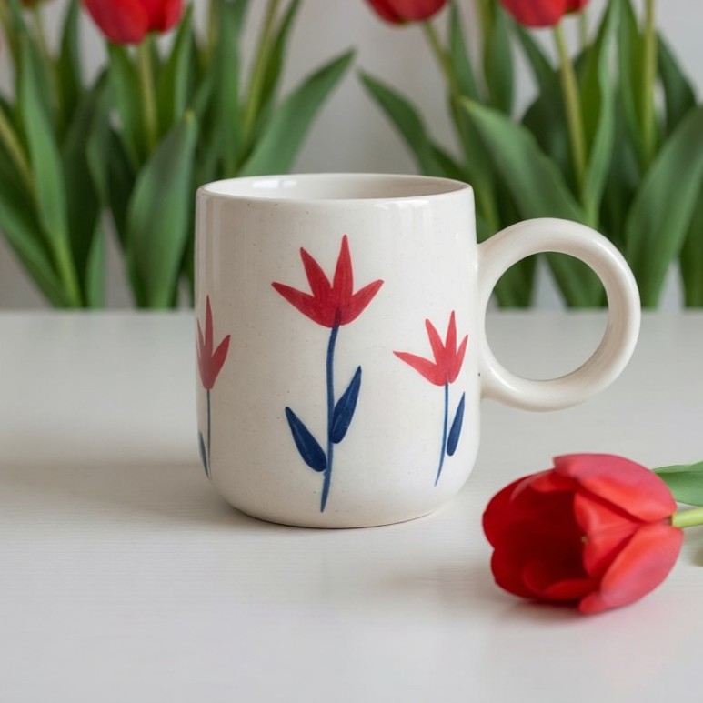 Tulips 2.0 Ceramic Mug | Byora Homes | Multicolor | Stoneware Ceramic - Image 2