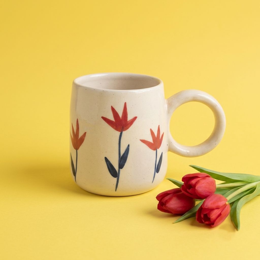 Tulips 2.0 Ceramic Mug | Byora Homes | Multicolor | Stoneware Ceramic