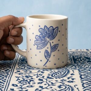 Indigo Print Mug | Byora Homes | Beige & Blue | Stoneware Ceramic