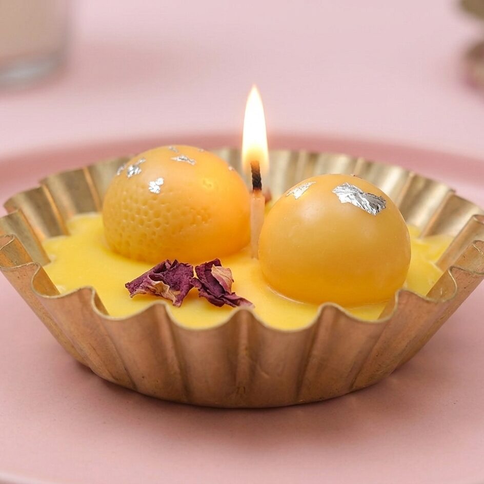 Rasmalai Candle | Byora Homes | Yellow & Gold | Soy Wax - Image 3