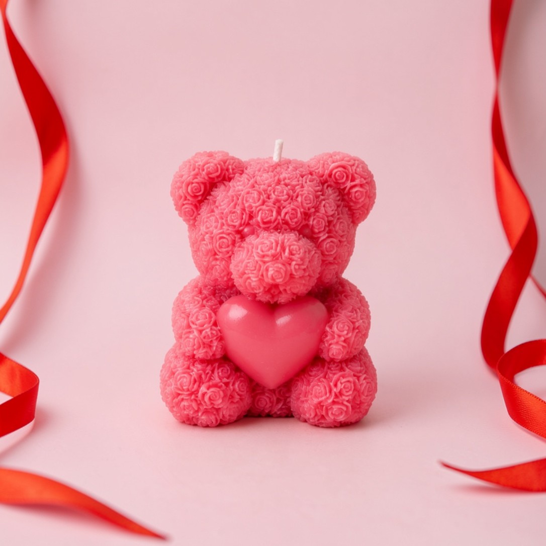 Teddy Bear Soy Candle | Byora Homes | Red | Soy Wax