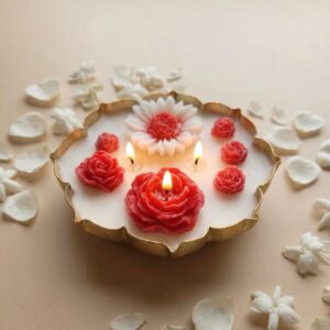 Red Floral Urli Candle | Byora Homes | Red & Gold | Soy Wax