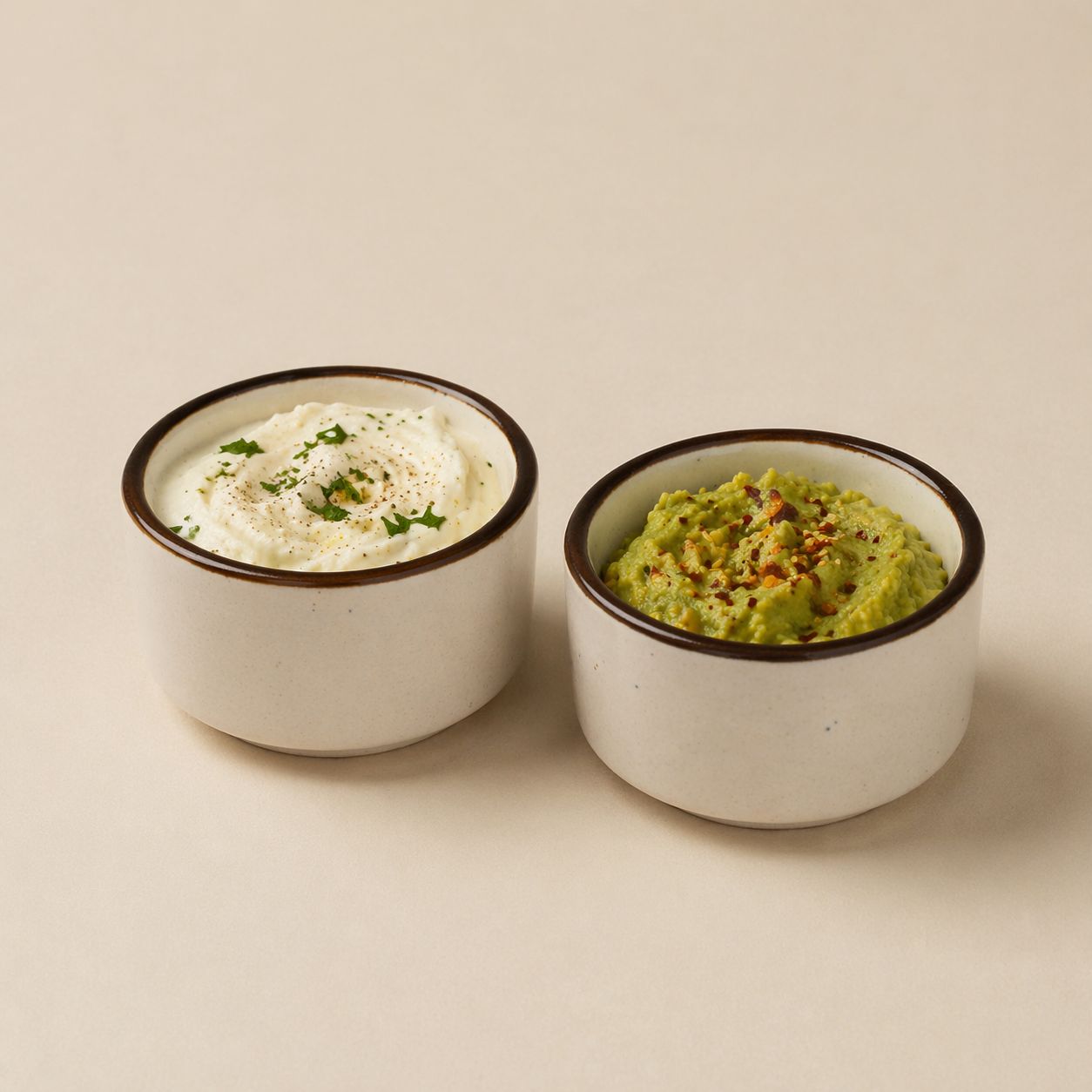 Brown Rim Ceramic Pinch Bowl (Set of 2) | Byora Homes | Beige | Stoneware Ceramic - Image 2