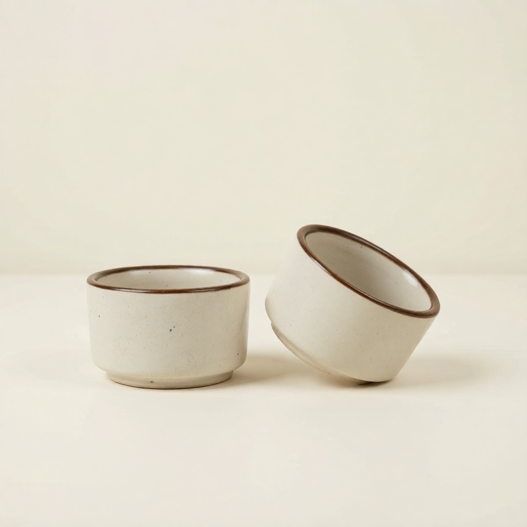 Brown Rim Ceramic Pinch Bowl (Set of 2) | Byora Homes | Beige | Stoneware Ceramic - Image 3