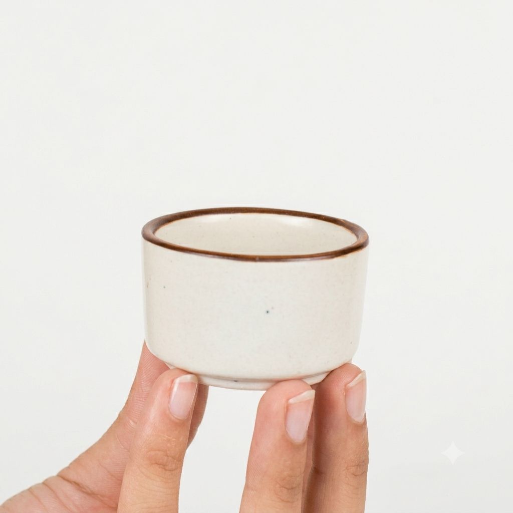 Brown Rim Ceramic Pinch Bowl (Set of 2) | Byora Homes | Beige | Stoneware Ceramic - Image 4