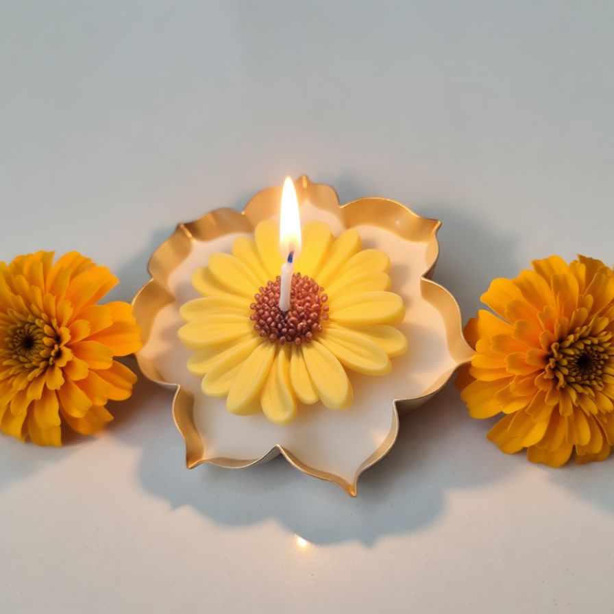 Sunflower Urli Candle | Byora Homes | Yellow & Gold | Soy Wax - Image 4
