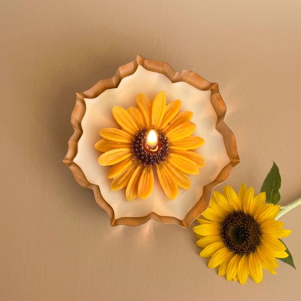 Sunflower Urli Candle | Byora Homes | Yellow & Gold | Soy Wax - Image 3