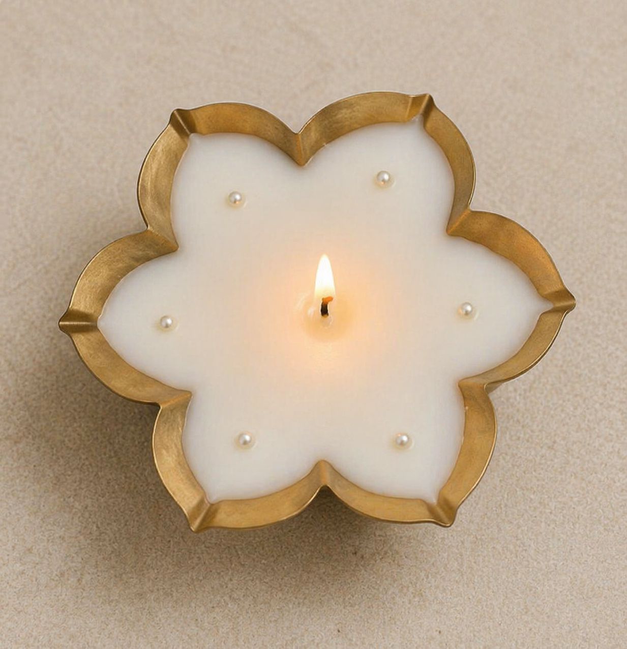 White Pearl Urli Candle | Byora Homes | Beige & Gold | Soy Wax - Image 2