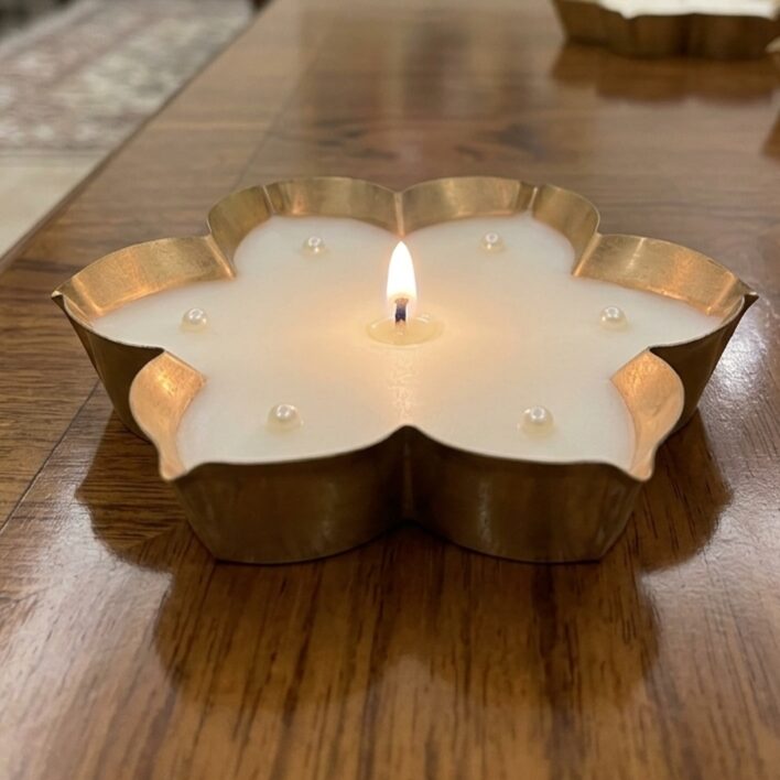 White Pearl Urli Candle | Byora Homes | Beige & Gold | Soy Wax - Image 4