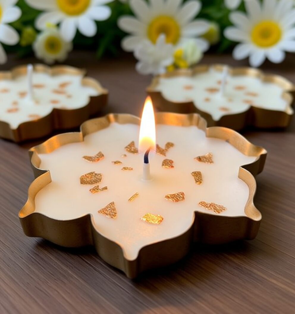 Golden Flake Urli Candle | Byora Homes | Beige & Gold | Soy Wax - Image 2